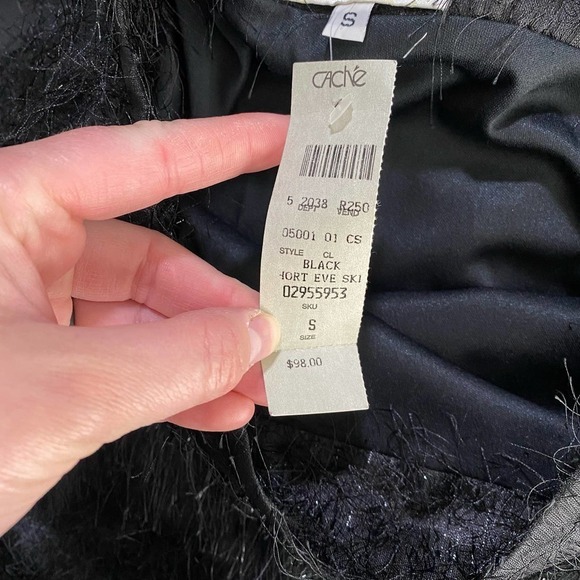 NWT Cache Black Long Tinsel Fringe Short Mini Skirt- Small - Picture 2 of 5